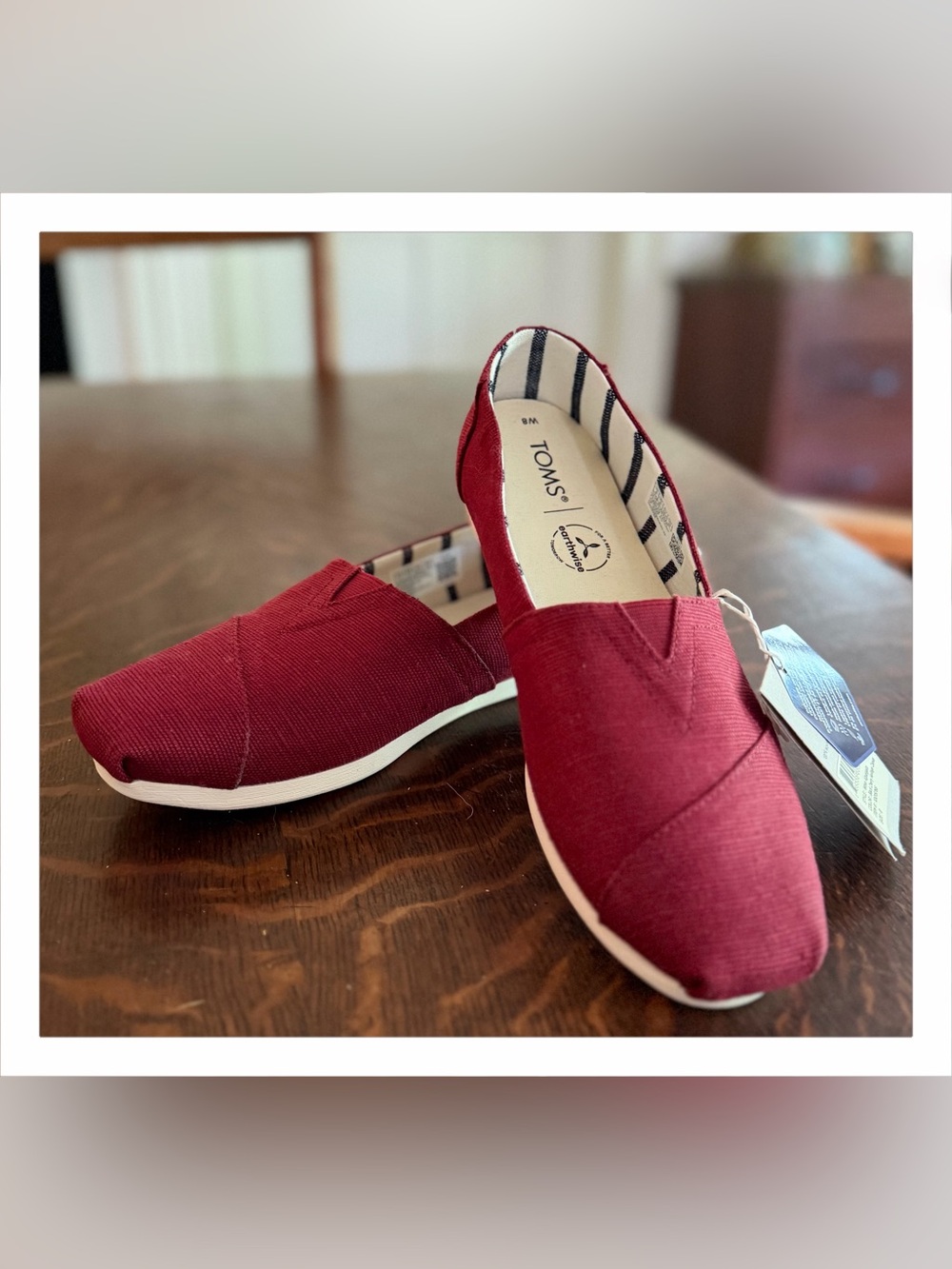 Toms Maroon Canvas Slip-On Shoes, New, Size 8